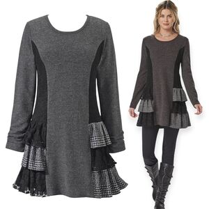 ☆The Pyramid Collection Mixed-Knit Patchwork Tunic Blouse☆
